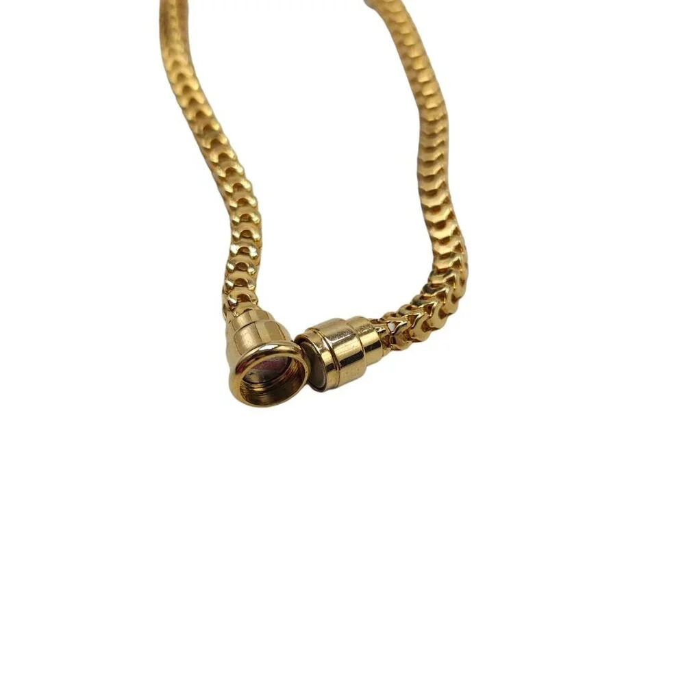 Unique Box Snake Chunky Chain Necklace Gold Tone Vintage Magnet Clasp - Picture 5 of 6
